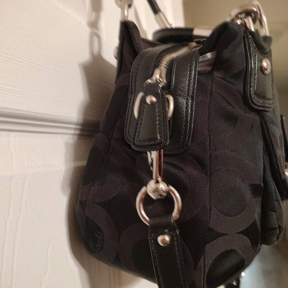 Coach Kristin OP Art Satchel In Black Signature C Canvas With Leather Trim